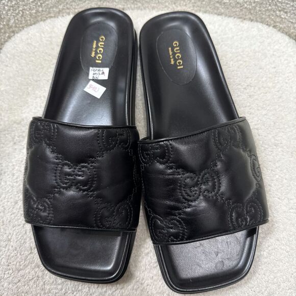 Gucci leather Slides Color Black Size 41 - Picture 1 of 6